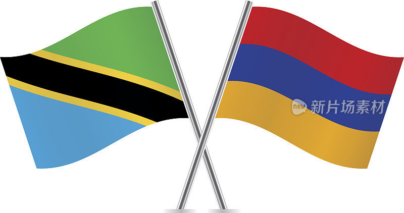 坦桑尼亚和亚美尼亚国旗。向量。