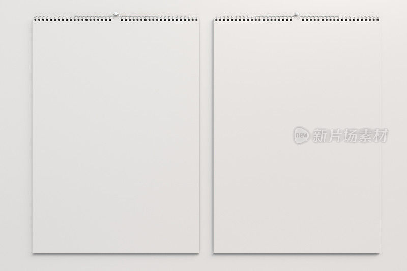 白色墙壁日历模型上的白色背景