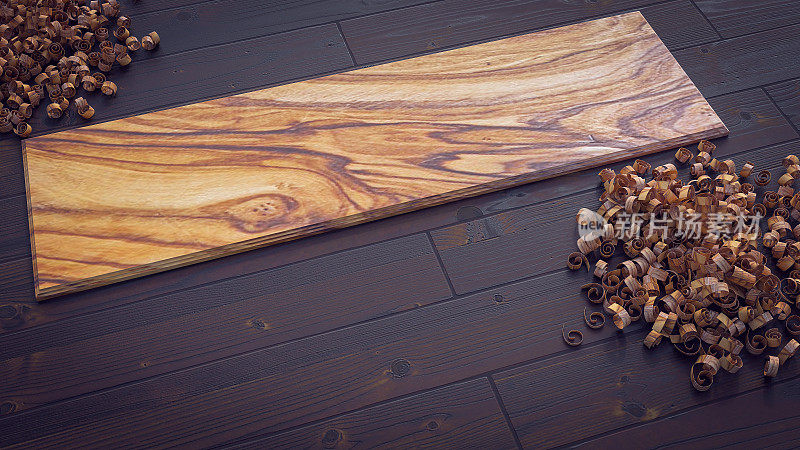 橄榄木木板在镶木地板与木屑3d插图复制空间