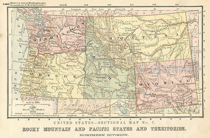 落基山脉和太平洋州地图1881