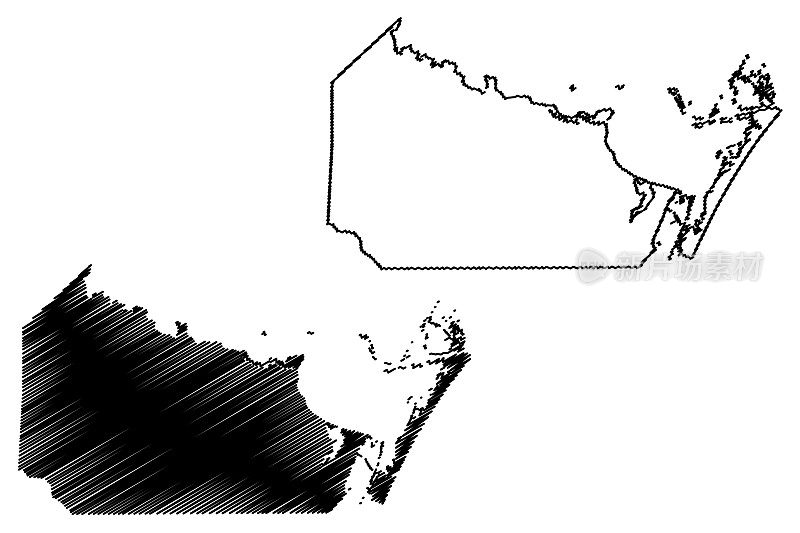 纽埃西斯县，得克萨斯州(县在得克萨斯州，美国，美国，美国)地图矢量插图，涂鸦草图纽埃西斯地图