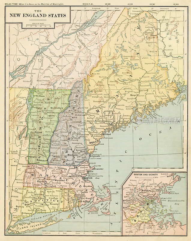 新英格兰州地图，1899年