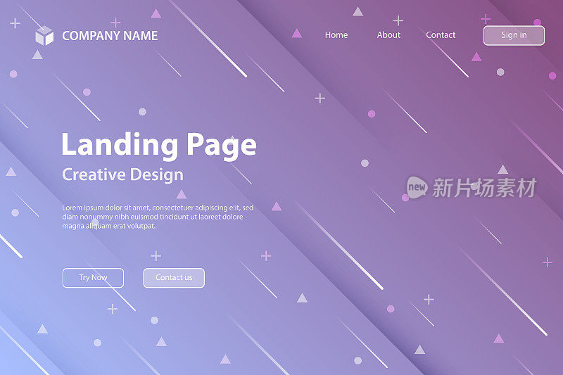 登陆页面模板-抽象设计与几何形状-时髦的紫色梯度