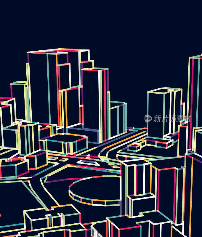 线条风格俯瞰城市结构插图
