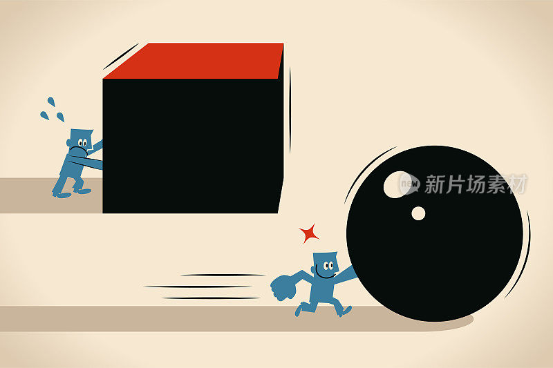 商业上的效率,推动球体的商人领先于推动立方体的人