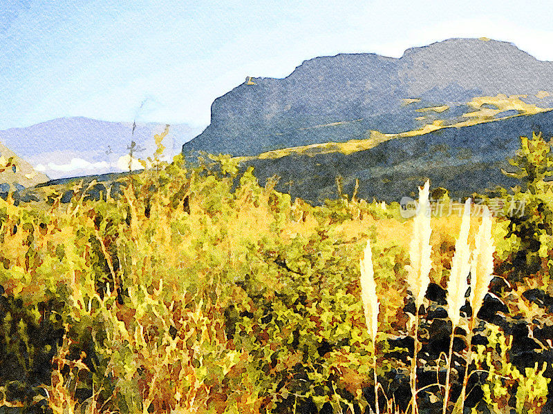 水彩画的非洲德拉肯斯堡景观