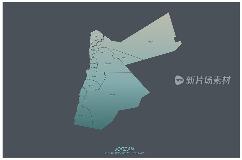 约旦的地图。中东约旦矢量国家地图