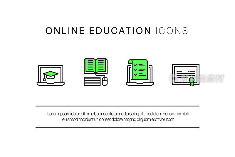 在线教育，电子学习，家庭学校相关的现代矢量图标