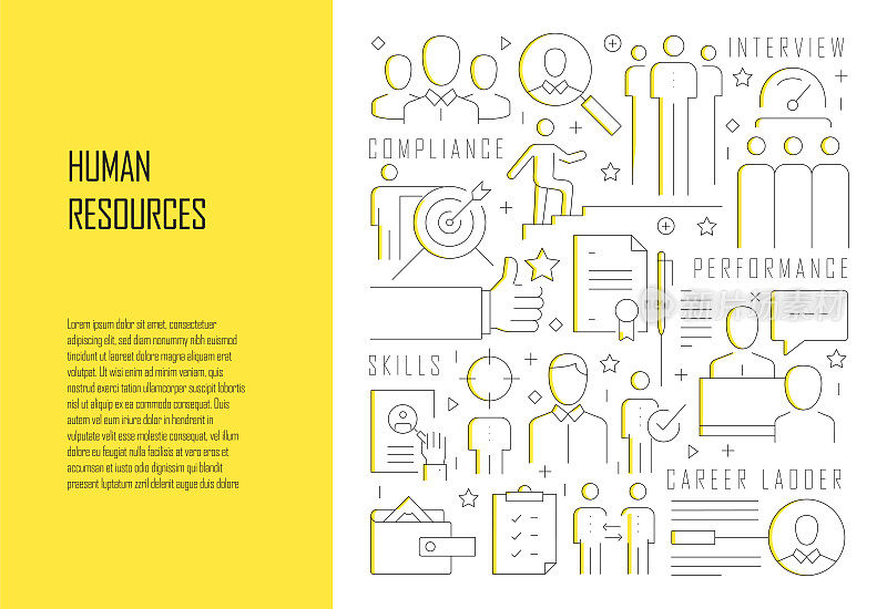 人力资源相关线设计风格网页横幅矢量插图