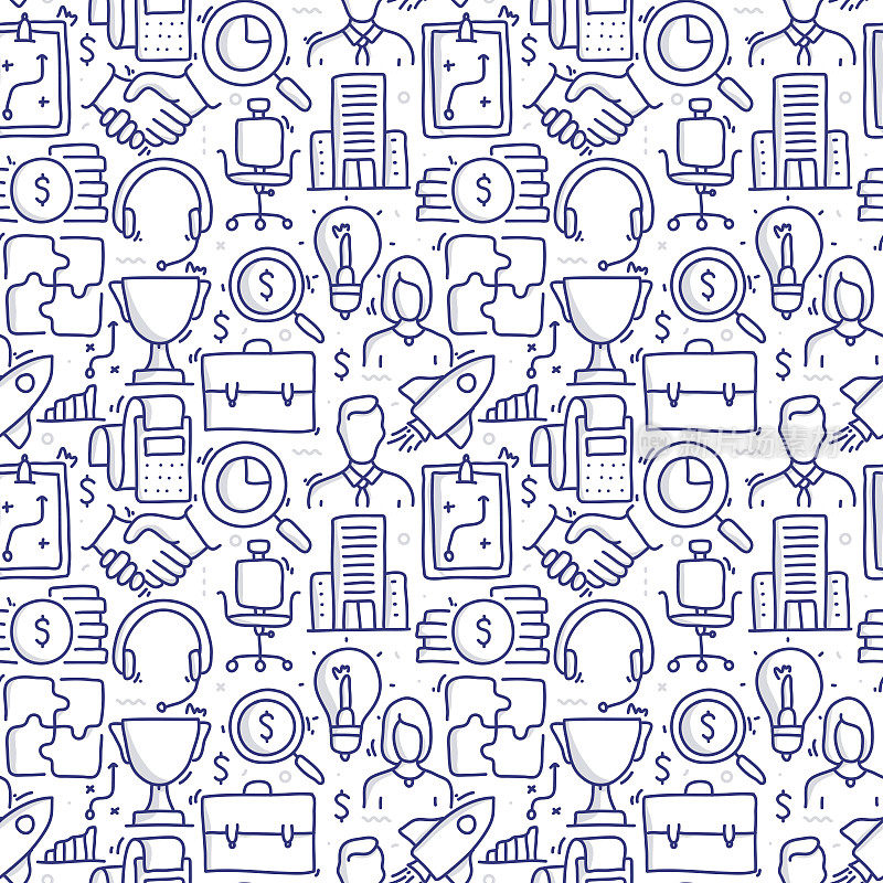 商业涂鸦无缝模式和线条图标