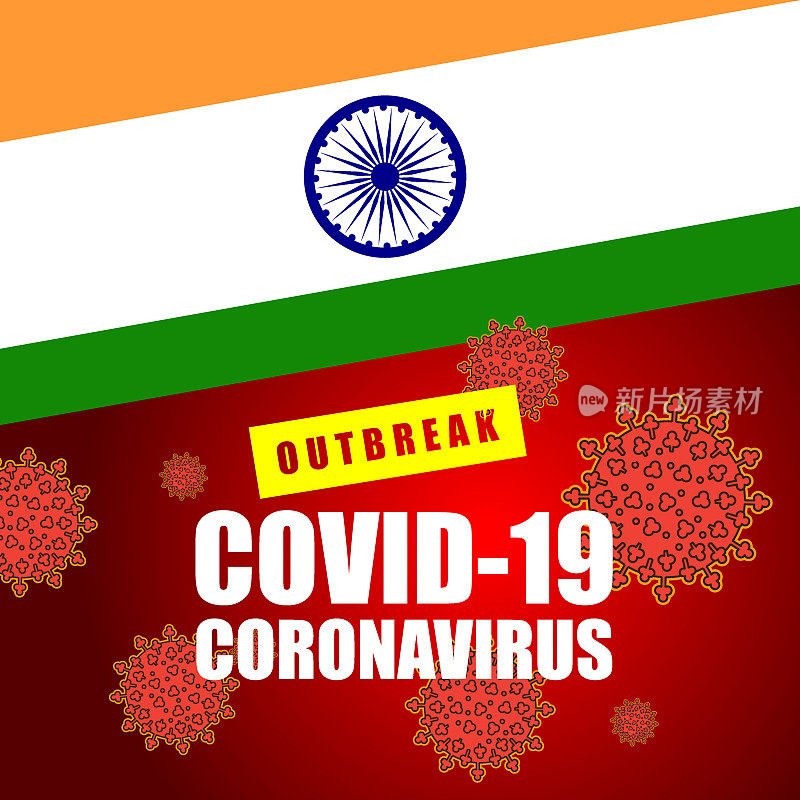 带有印度国旗的冠状病毒爆发警告标志