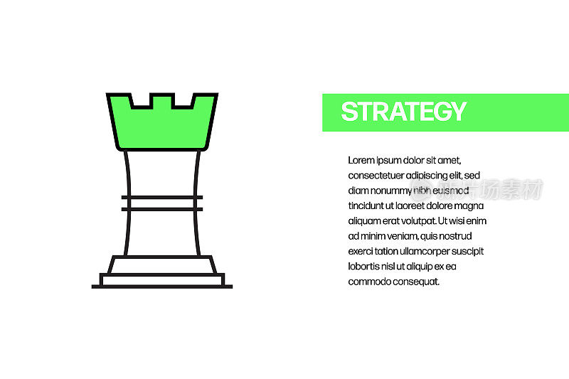 策略平面线图标，轮廓矢量符号插图。