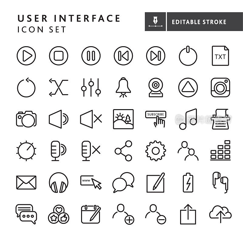现代用户界面和社会媒体图标概念细线风格-可编辑的笔触