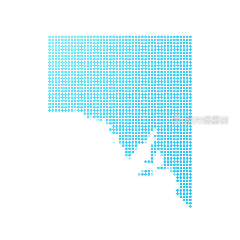 南澳大利亚地图在白色背景上的蓝点