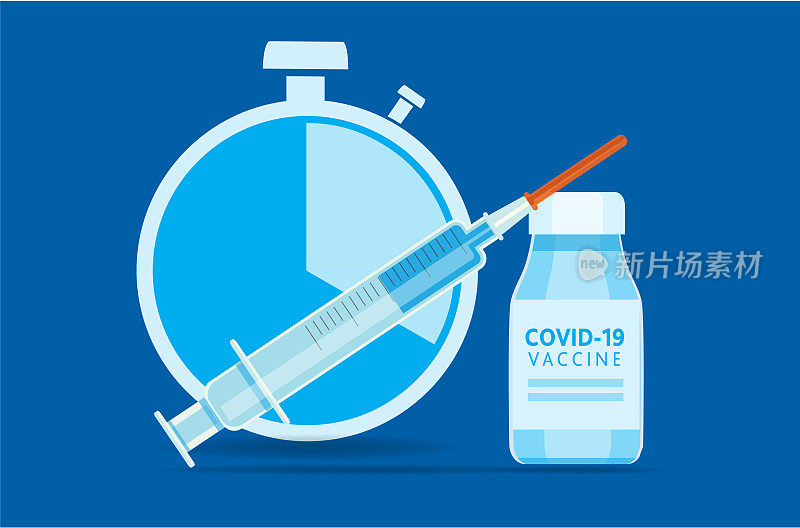 Covid-19流感疫苗注射器和秒表图标