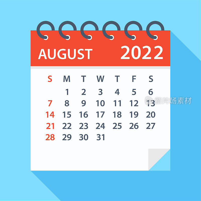2022年8月-日历。一周从周日开始