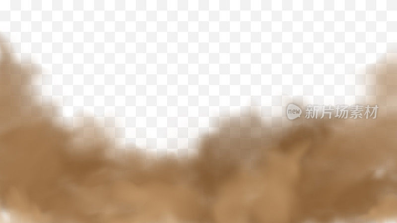 现实的沙尘暴插图。向量棕色尘埃云在透明的背景。空气污染的概念。