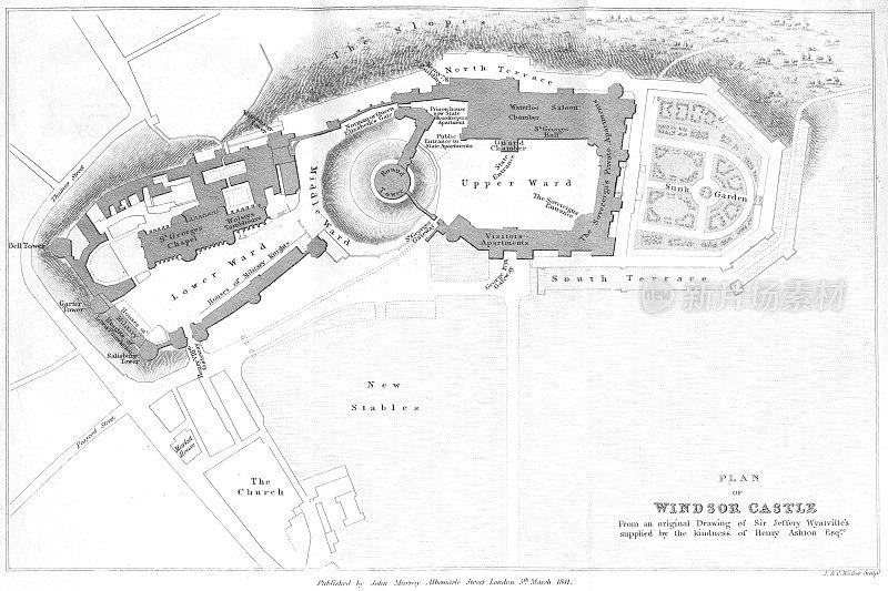 温莎城堡和花园蓝图地图1841年
