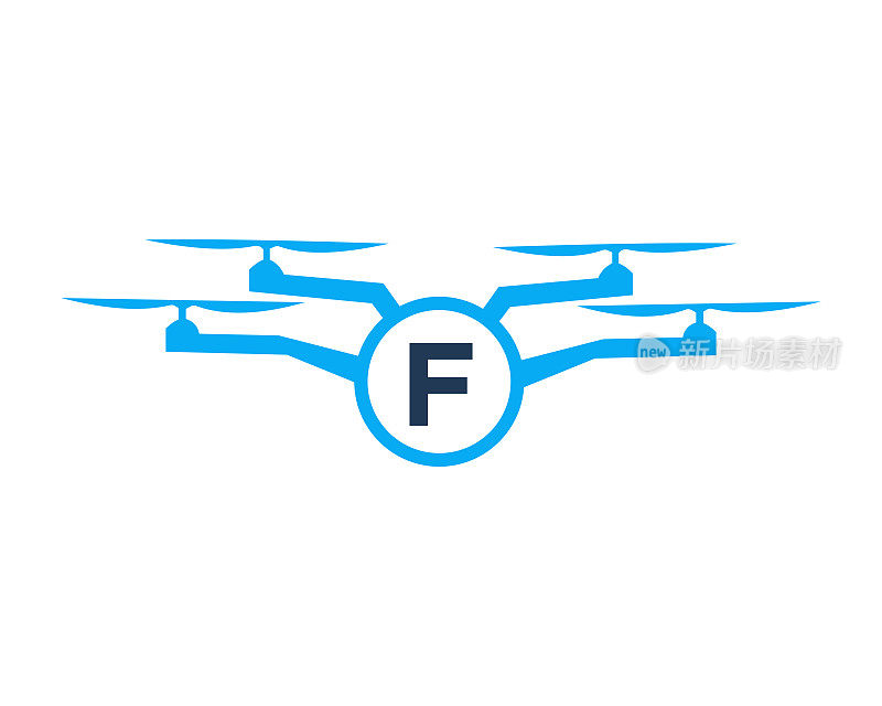 无人机标志设计的字母F概念。摄影无人机矢量模板