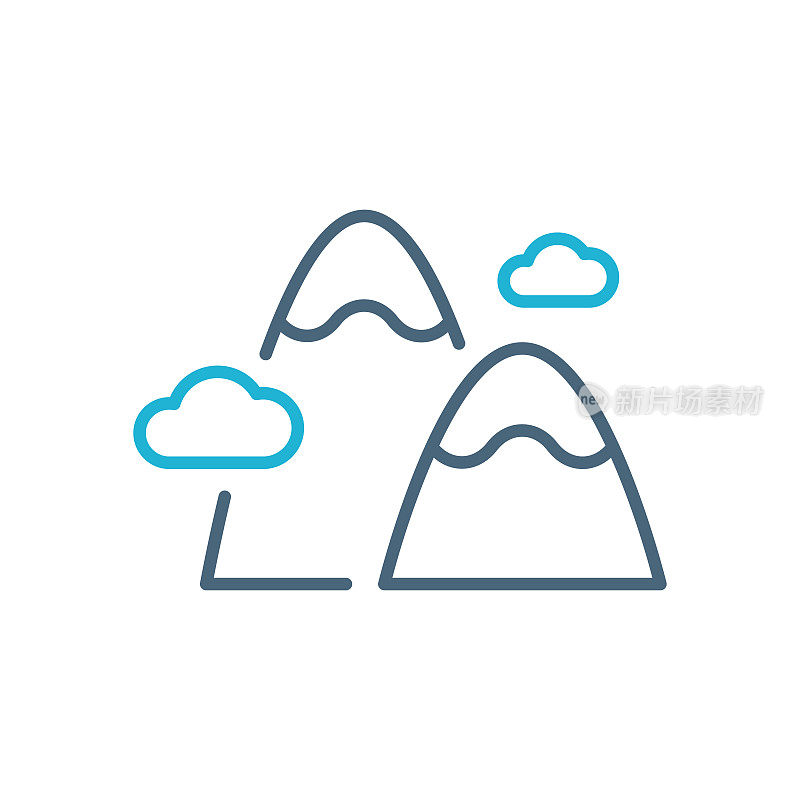 山和云。旅行目的地-线路图标。向量股票插图