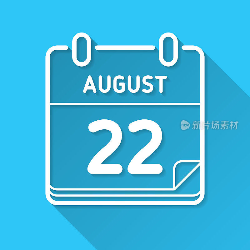 8月22日。蓝色背景上的图标-长阴影平面设计