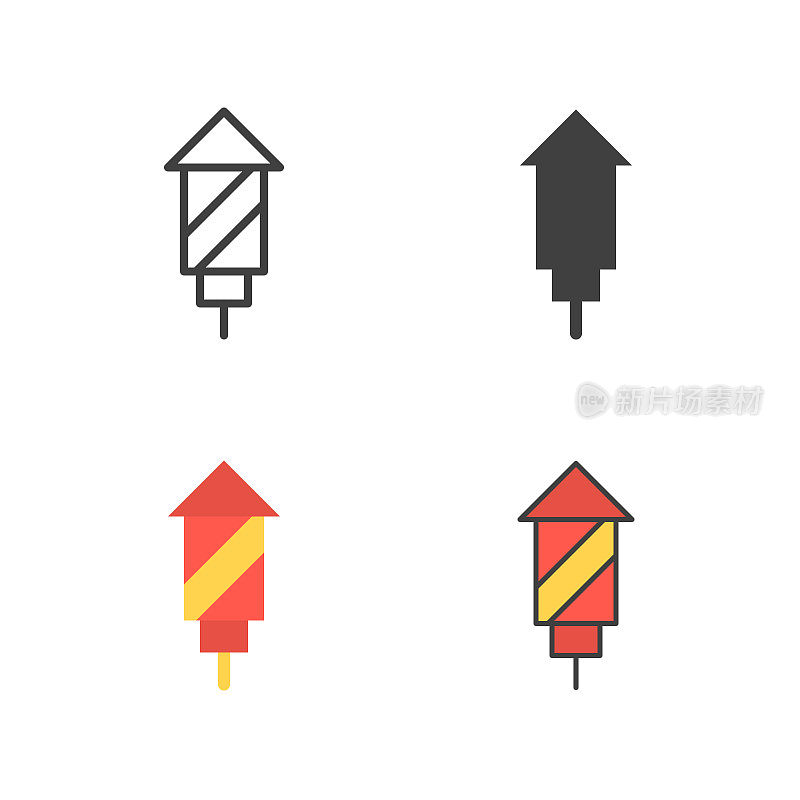 烟花线，固体，平面和颜色矢量图标。可编辑的中风。像素完美。对于移动和网络。