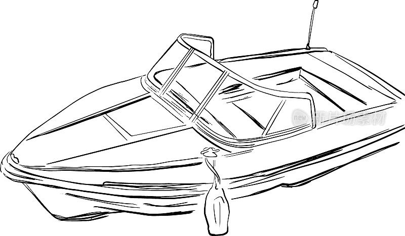 涂鸦风格的汽艇轮廓草图