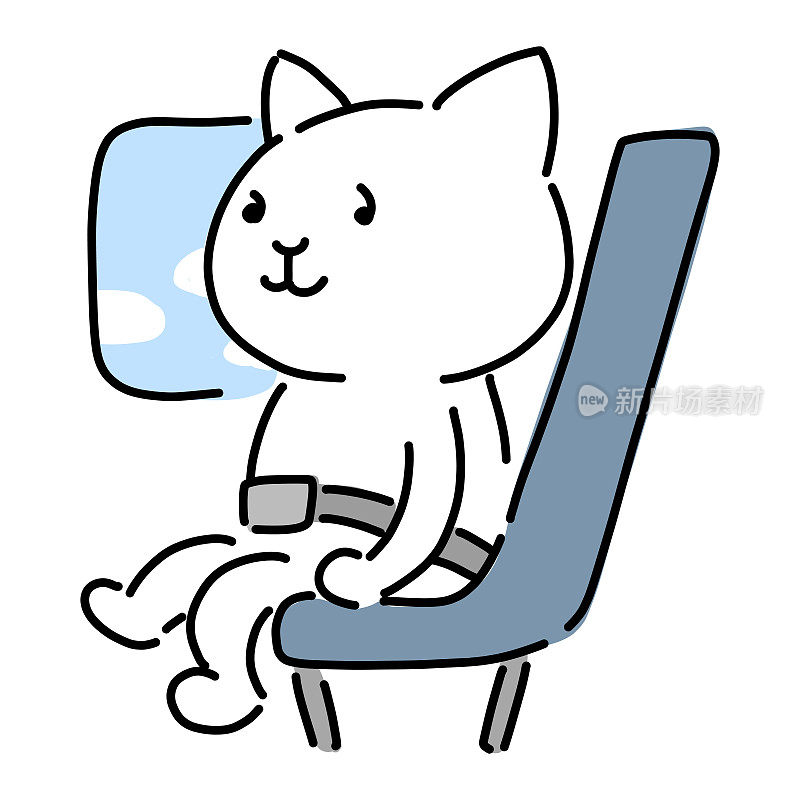 矢量插图的猫坐在座位上的飞机客舱。