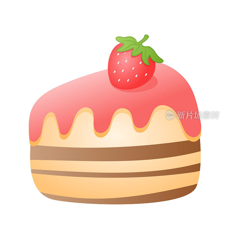 切片草莓芝士蛋糕卡通矢量插图孤立的对象