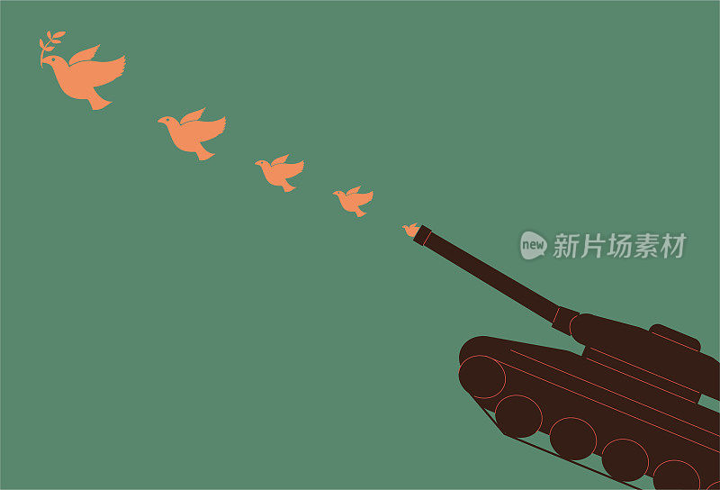 反战海报，和平鸽子从坦克炮里飞出来