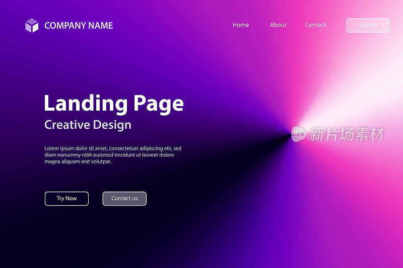 着陆页面模板-紫色抽象背景，径向渐变