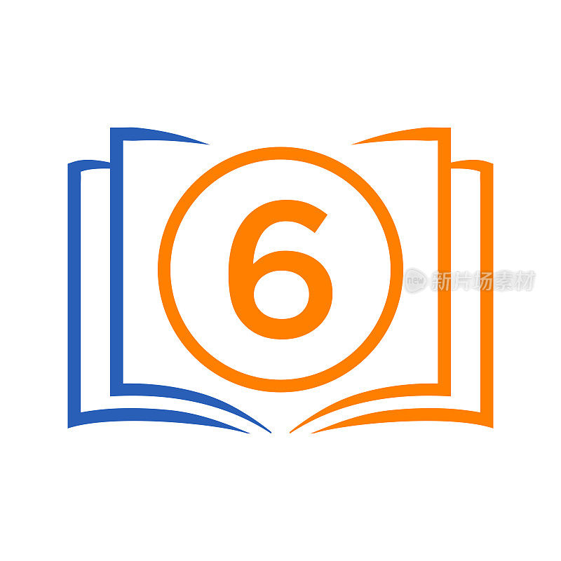 教育标志在字母6模板。打开书标志上6个字母，最初的教育标志概念模板
