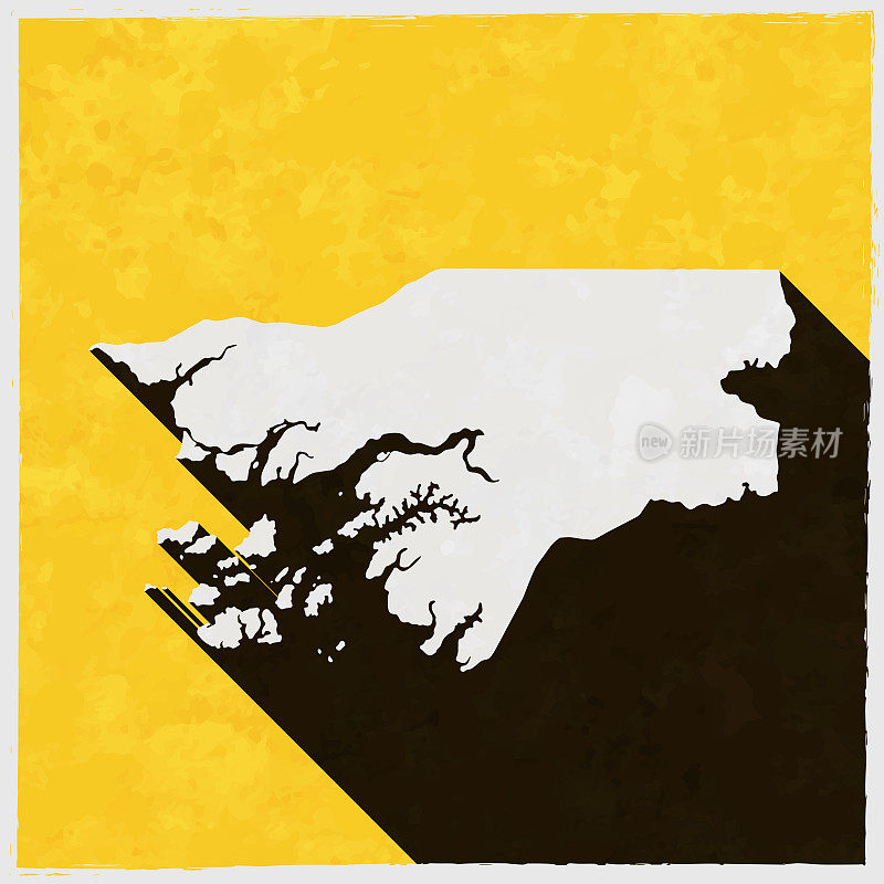 几内亚比绍地图与纹理黄色背景上的长阴影
