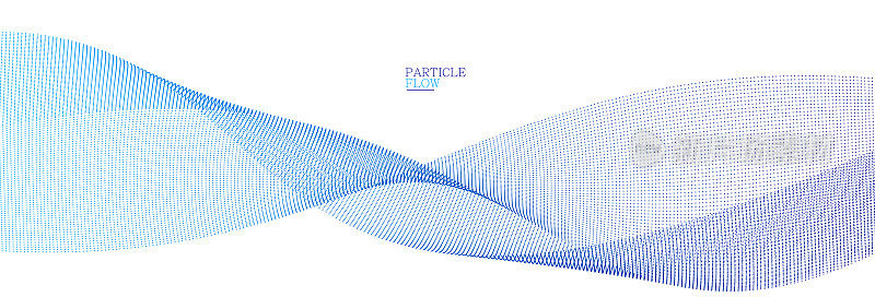 蓝色空气颗粒流动矢量设计，抽象背景波流动点阵列，数字未来插图，纳米技术主题。