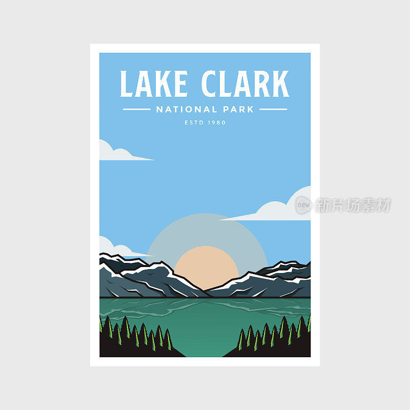克拉克湖国家公园海报矢量插图设计