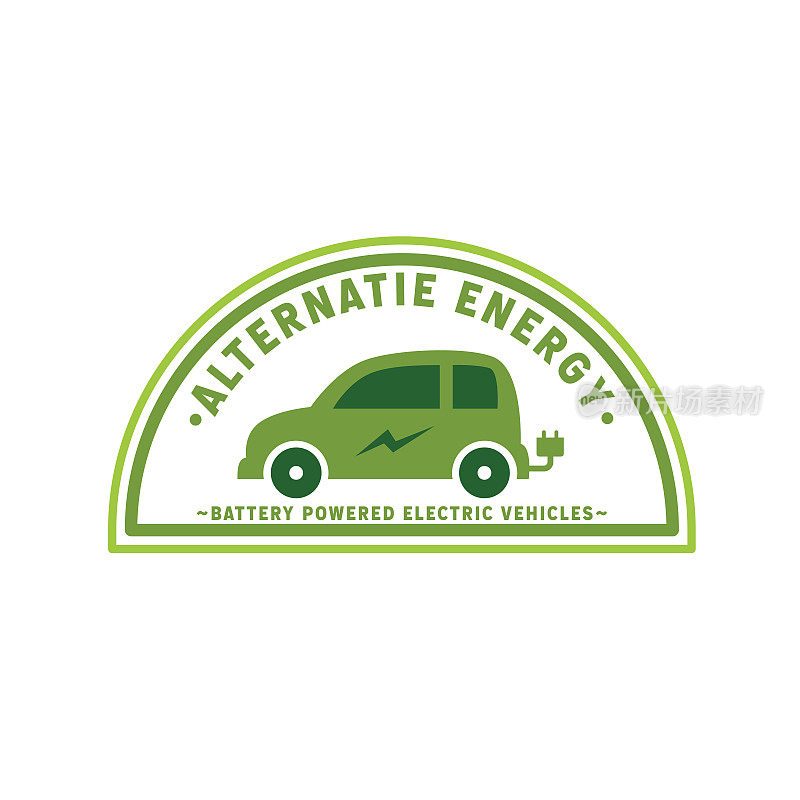 透明背景上的电动汽车环境图标徽章或标签