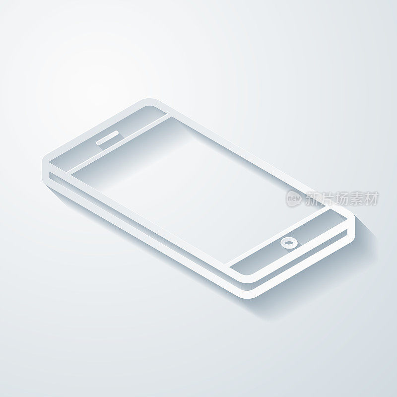 等距智能手机-平面位置。空白背景上剪纸效果的图标