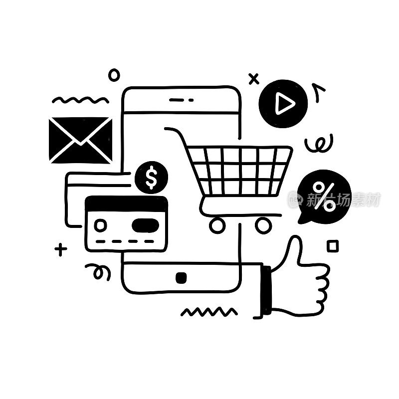 移动营销相关设计与线图标。商业,互联网,按点击付费,SEO。