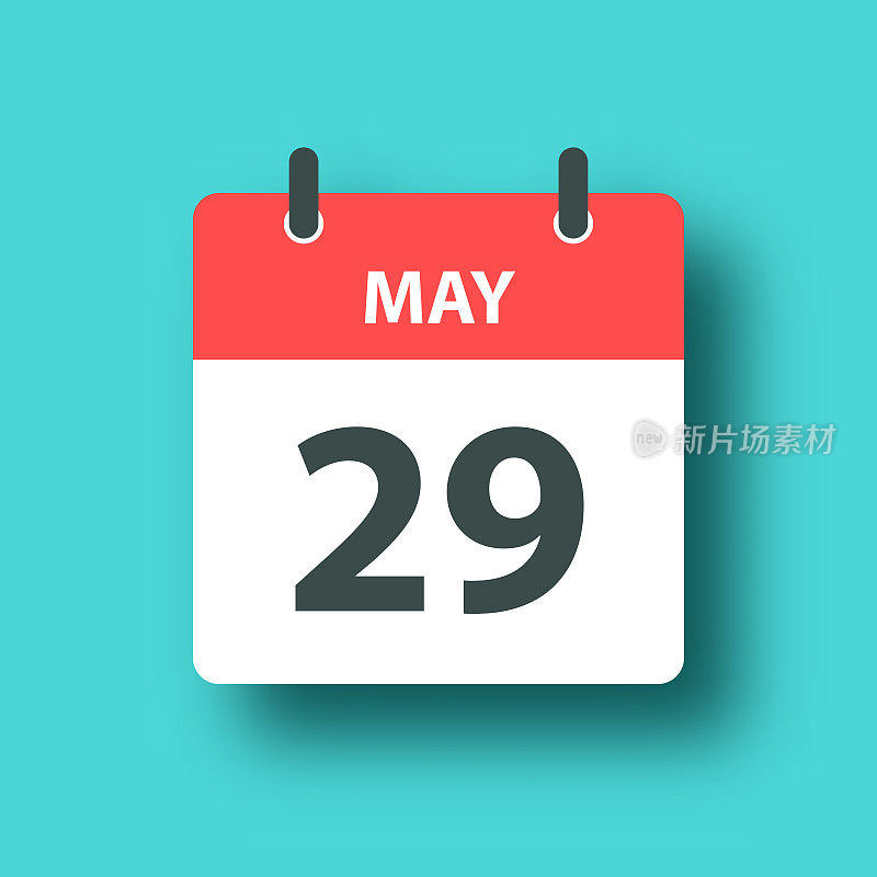 5月29日-每日日历图标在蓝色绿色背景与阴影