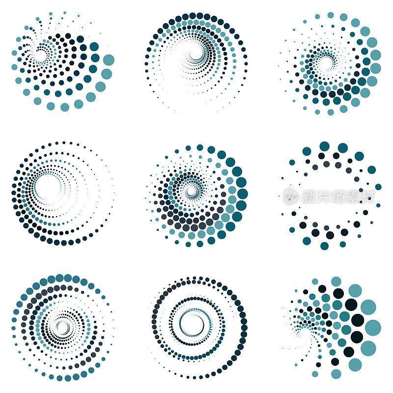 矢量辐射漩涡半色调波点图案环符号收集设计
