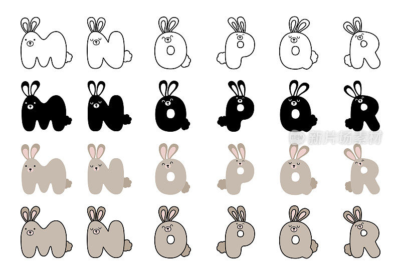 兔子字母卡通风格