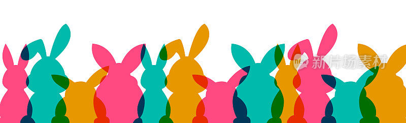 复活节兔子剪影。复活节快乐的横幅。贺卡。时尚的复活节设计。矢量图