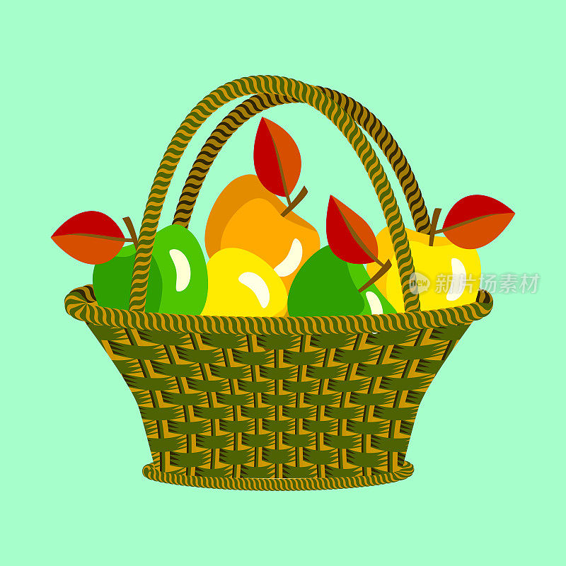 矢量-篮子与苹果水果插图。