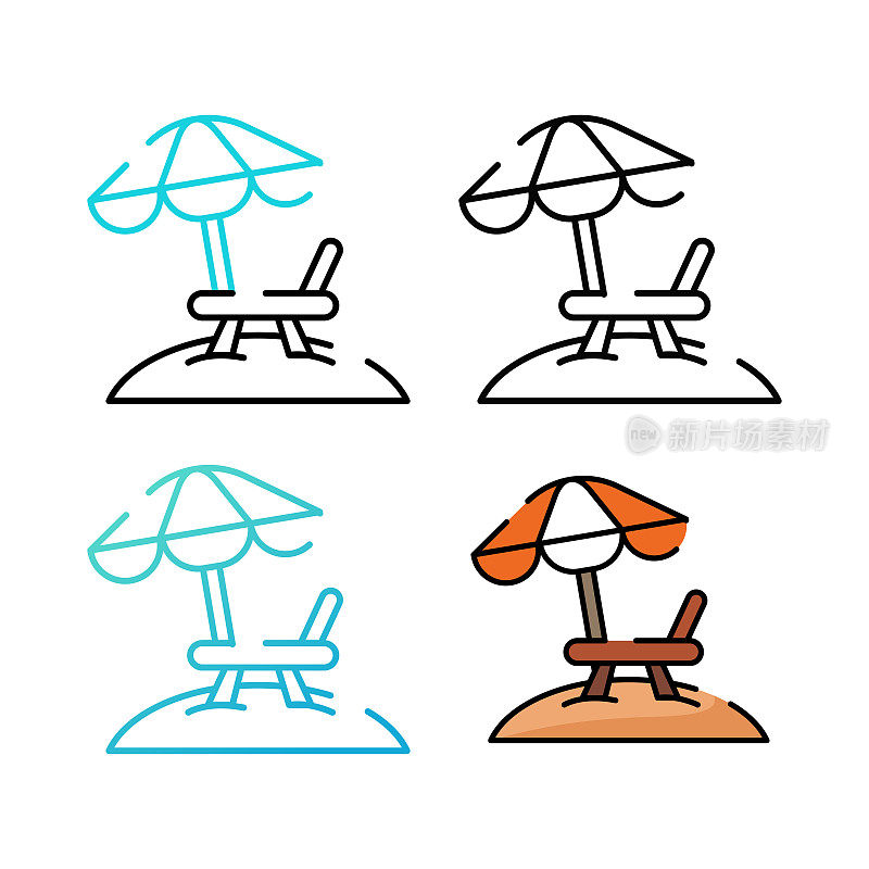 沙滩伞图标设计在四个变化的颜色