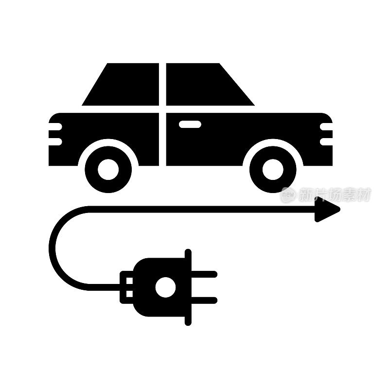 电动汽车黑线和填充矢量图标