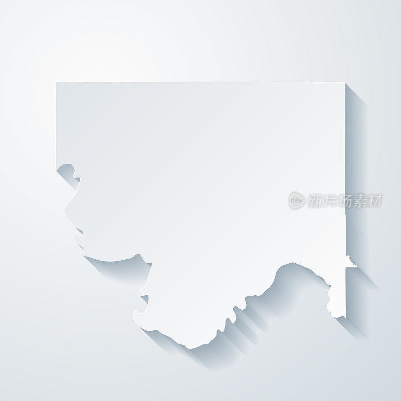 杰斐逊县，俄克拉荷马州。地图与剪纸效果的空白背景