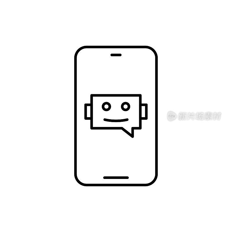 AI聊天机器人线图标与可编辑的笔画。Icon适用于网页设计、移动应用、UI、UX和GUI设计。