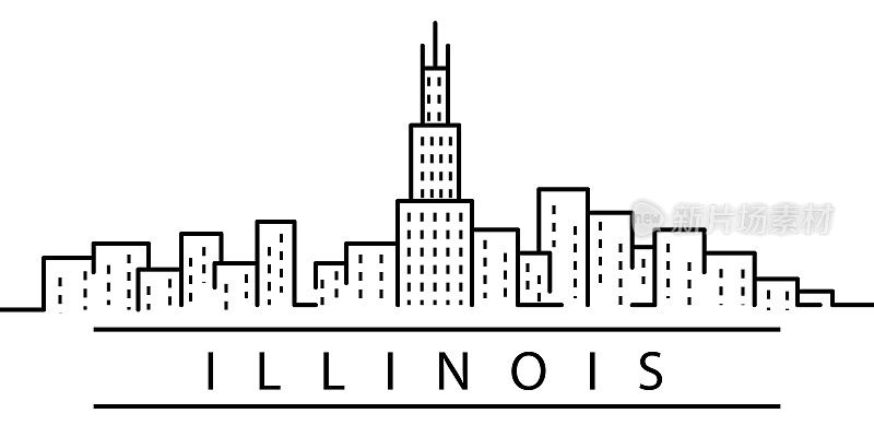 伊利诺伊州城市线图标。美国州元素插图图标。标志，符号可以用于网页，标志，手机应用，UI，用户体验