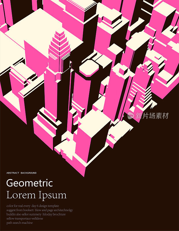 三维模型现代城市几何立方体图案背景
