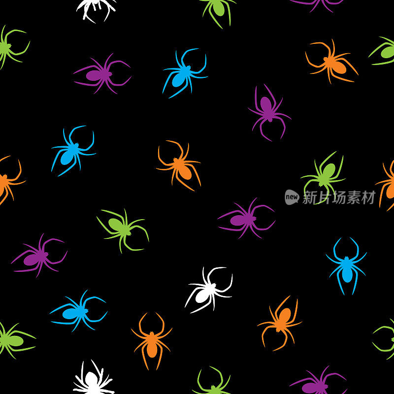 令人毛骨悚然的彩色蜘蛛无缝图案